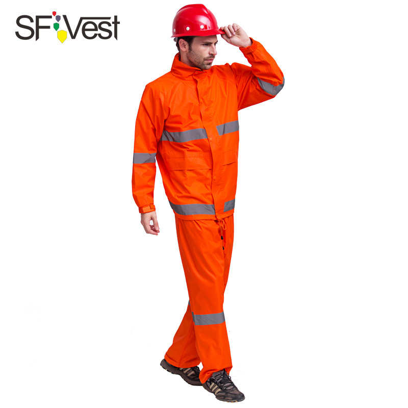 SFVest反光雨衣雨裤套装交通安全环卫雨衣户外工作人员防水衣服