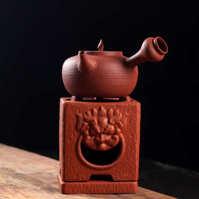 红泥炭炉兽面炭炉四方火炉功夫茶炉小号户外茶炉煮茶器烧水煮茶壶