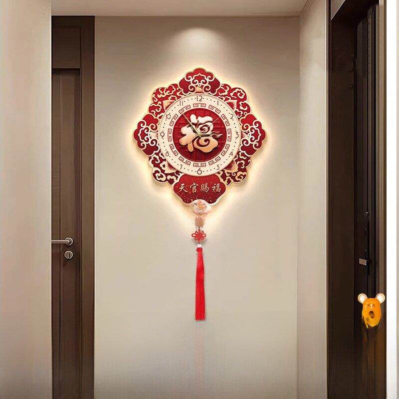 中国结入户玄关装饰画新中式福字钟表挂钟寓意好客厅走廊尽头挂画