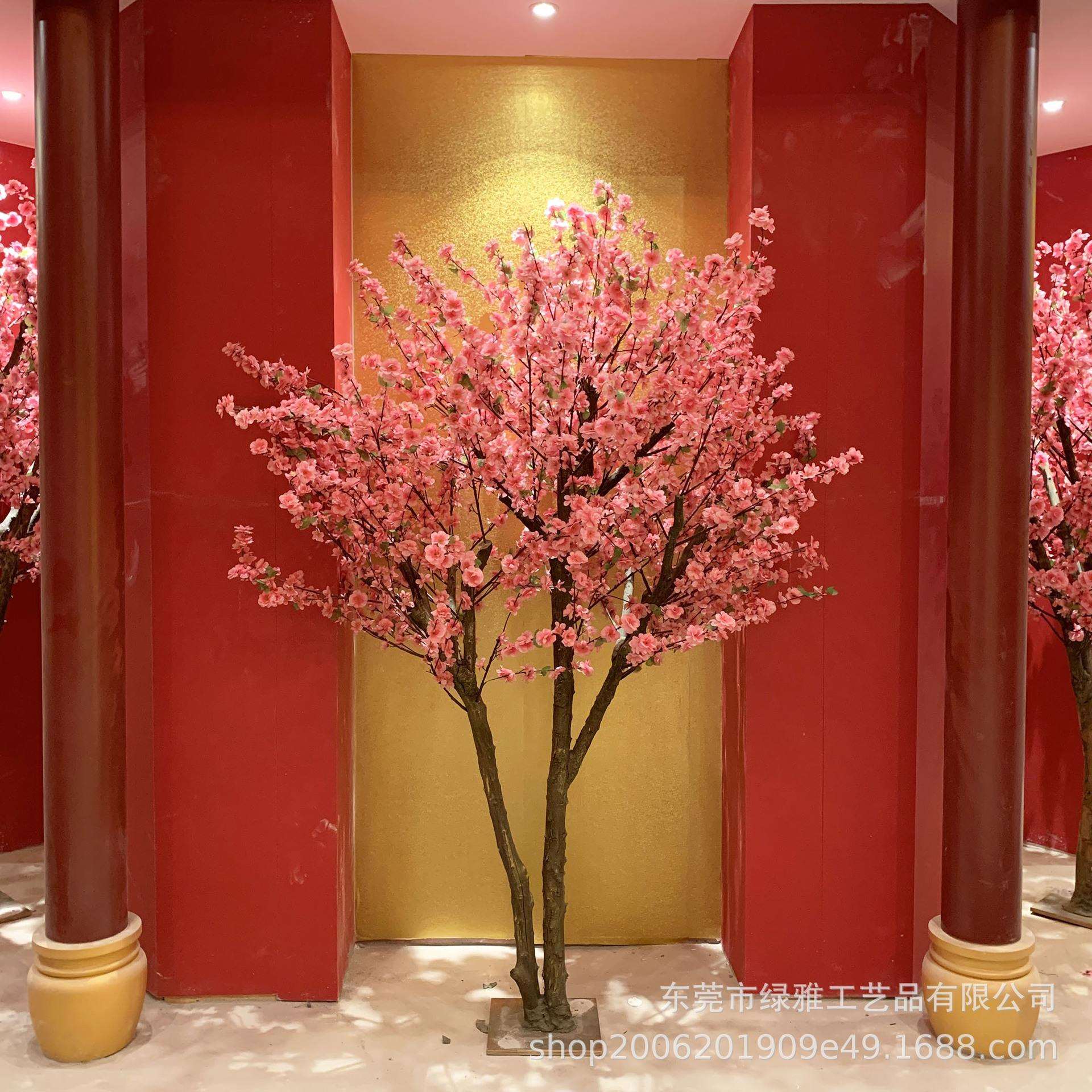 仿真桃花树真杆桃花树商场餐饮店落地摆件园林景区造景花树