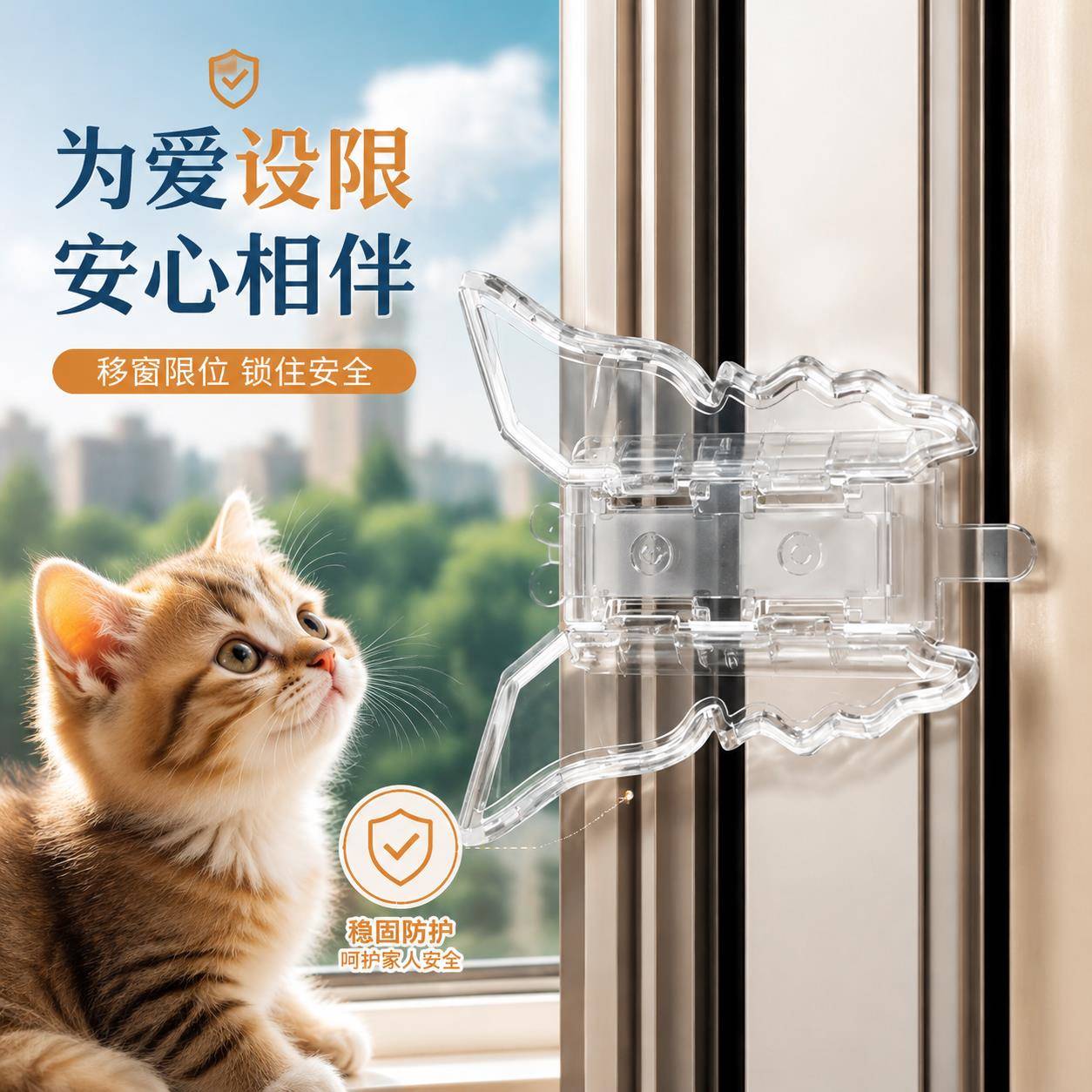 窗户安装限位器家用纱窗锁推拉门锁透明隐形防坠落夹手平移安全锁