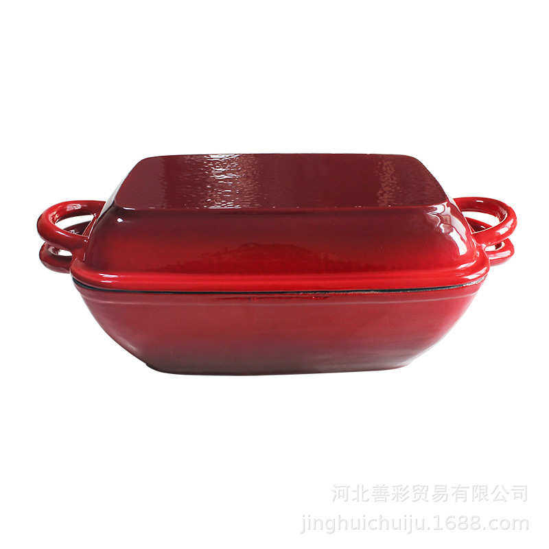 敬辉铸铁珐琅汤锅搪瓷烧烤盘长方形多用途锅两用锅焖烧锅商用酒店
