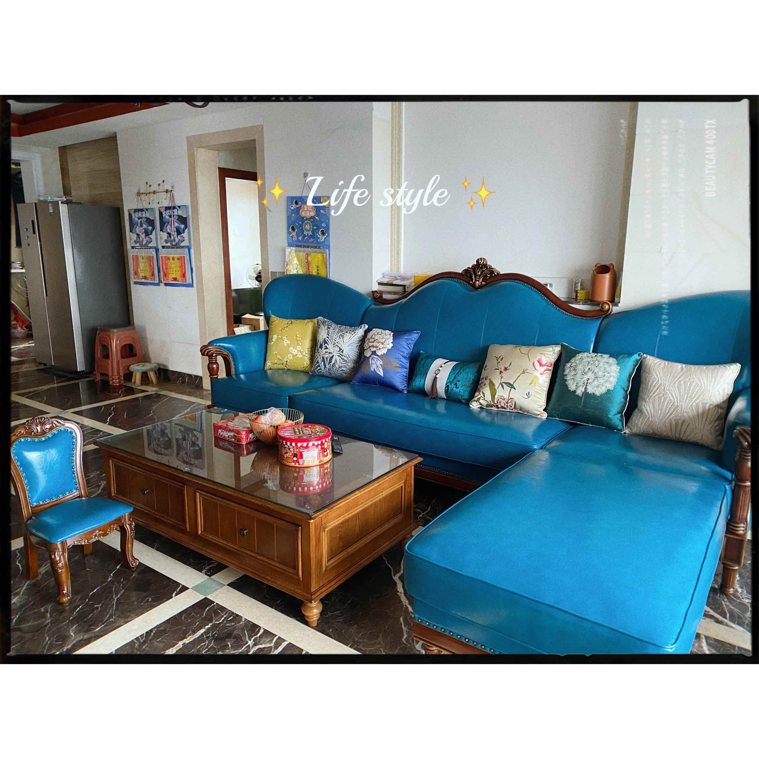 美式转角沙发欧式豪华贵妃真皮简美L型整装实木乡村风格客厅家俱