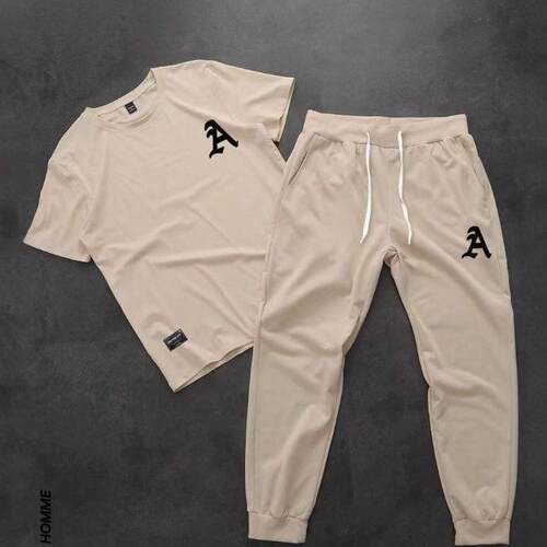 Men's Casual Round Neck Short Sleeve Tee & Drawstring Pants