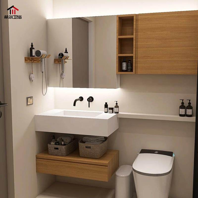 日式可丽耐一体盆浴室柜组合岩板陶瓷洗脸洗漱台马桶延长镜柜定制