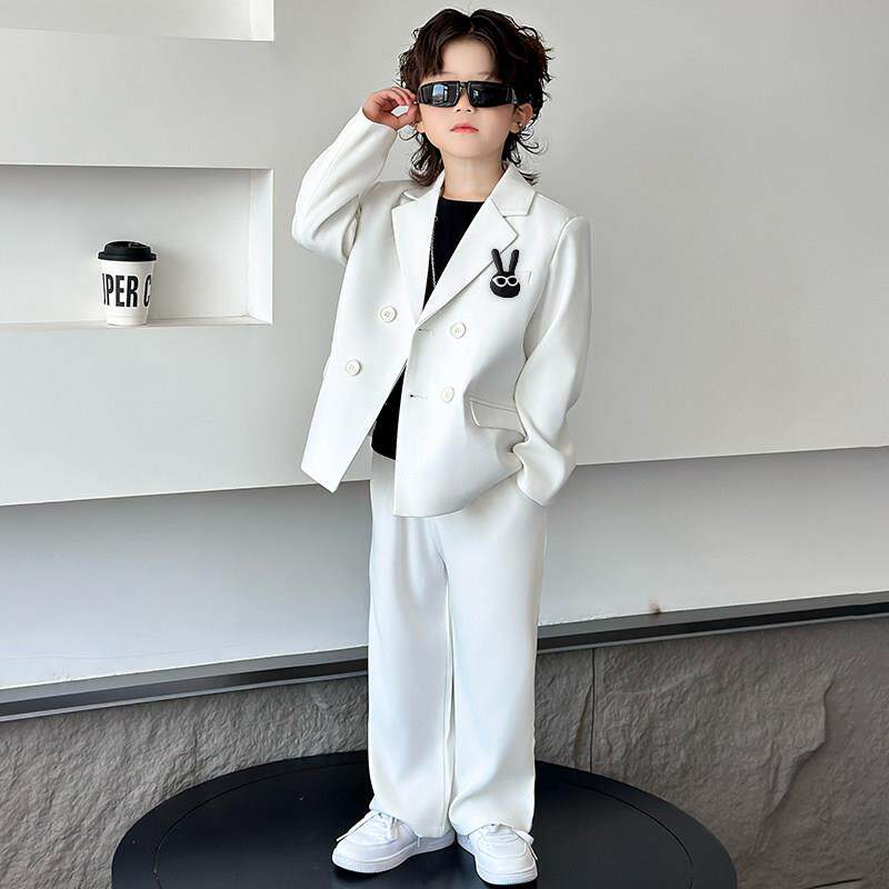 痞帅儿童休闲西服春秋款2026男童生日宴西装套装男孩主持人演出服