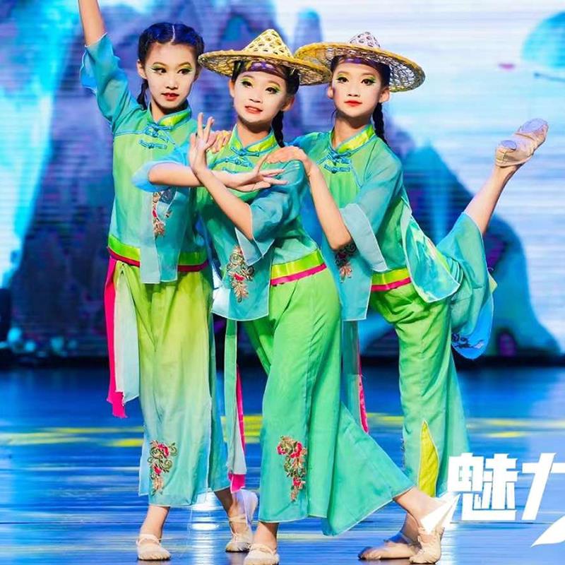 渔梦渔阳舞蹈服斗笠道具古典舞演出服儿童秧歌表演服茶飘香舞蹈服