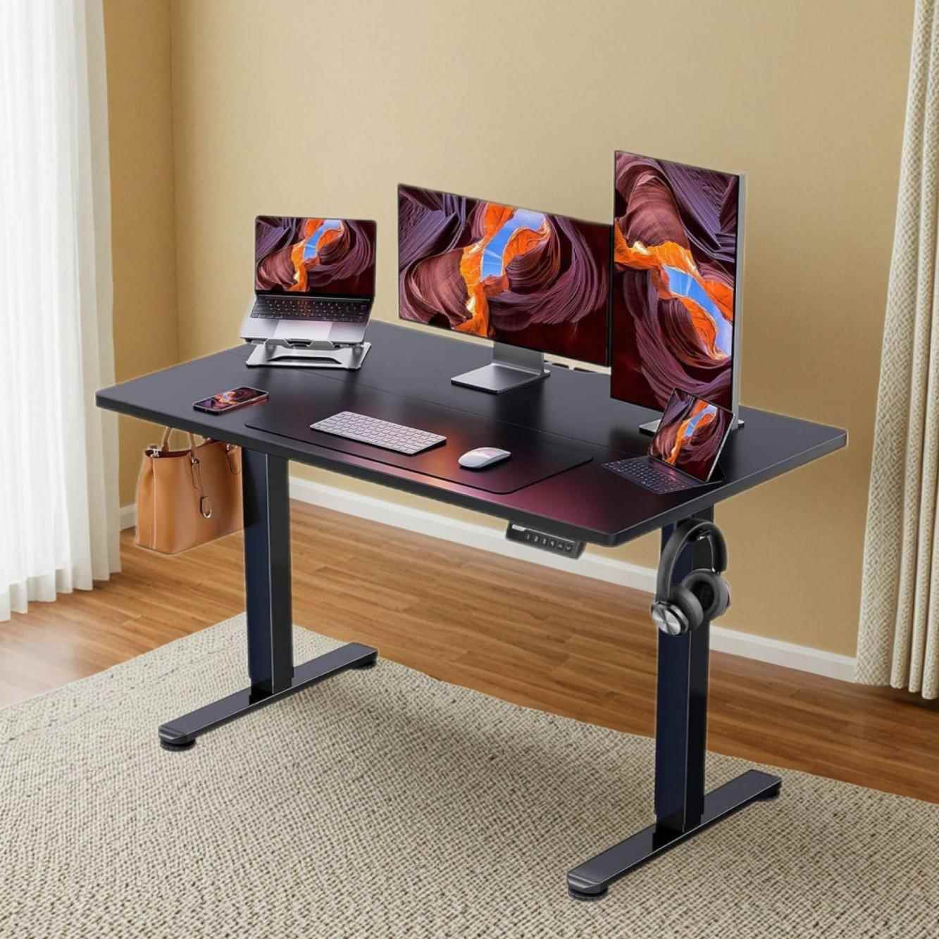 电动升降72桌实木智工作台办公习桌子电脑桌字电竞桌家用写学书能