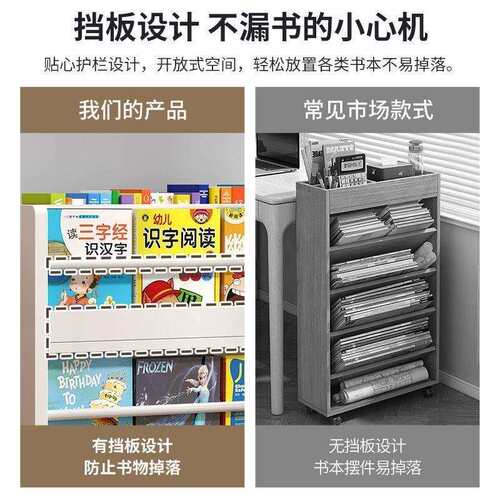 实木儿童书架家用双面移动多层置物落地阅读绘本架书桌旁小书柜子