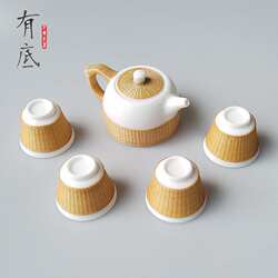 中国非遗手工艺竹丝扣瓷茶具茶壶套组商务送礼瓷胎竹编泡茶壶礼盒