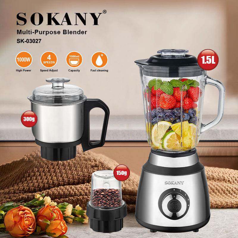 出口SOKANY03027榨汁机多功能3in1磨豆榨汁搅拌机不锈钢辅食机