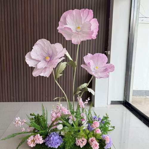 巨型纸艺虞美人莫奈立杆大型纸花婚庆道具美陈布置路引导摄影摆件