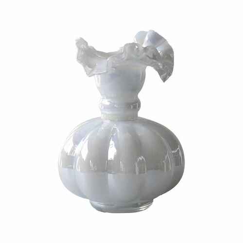 博西家居 珠光白芬顿法式荷边玻璃花瓶摆件高级家居客厅轻奢花器