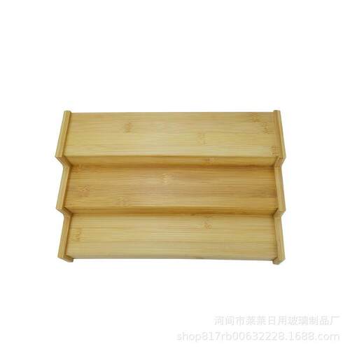 跨境竹制调料架厨房整理收纳架调料罐三层阶梯架木质置物展示架子