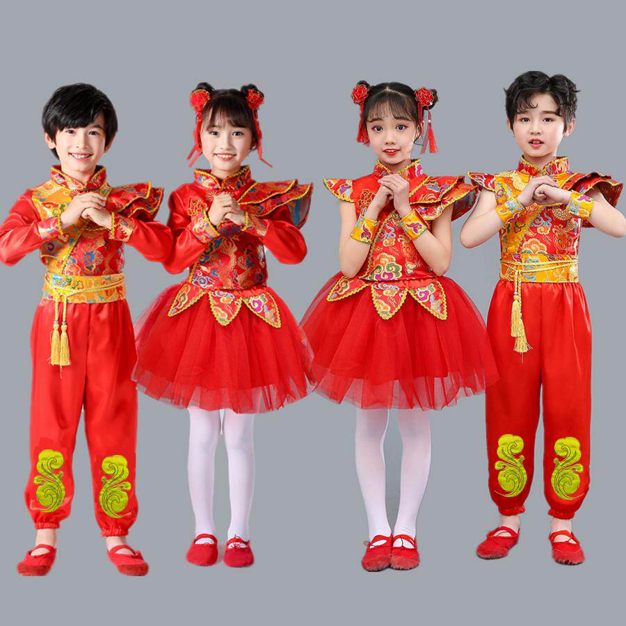 六一儿童打鼓服演出服中国风民族说唱喜庆服开门红舞蹈幼儿表演服