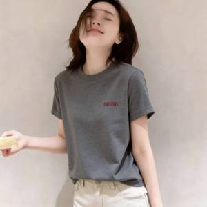 韩国小刺绣正肩短袖t恤女夏百搭显瘦小个子圆领休闲上衣纯色Tee潮
