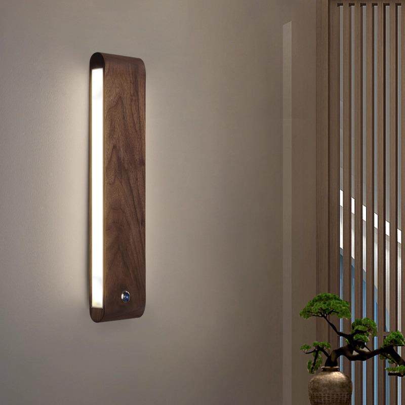 新款新中式卧室壁灯书房床头壁灯北美黑胡桃实木设计镜前灯格栅背