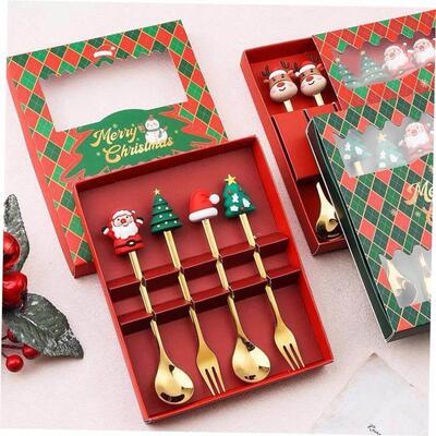 Merry Christmas spork Spoon set coffee spoon Fruit fork gift
