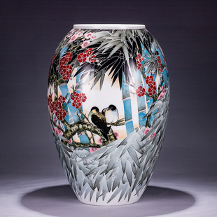 天花板级高端花瓶中国陶瓷艺术大师彭玲亲绘瓷瓶轻奢中式 饰摆件 装