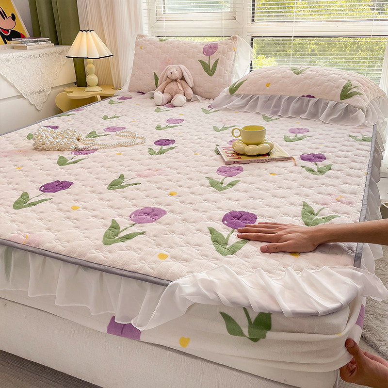 牛奶绒床笠新款单件珊瑚绒席梦思床垫保护罩加厚加绒防滑床单床