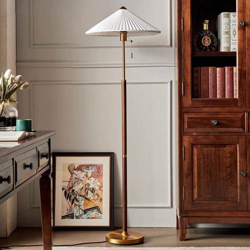 百褶中古落地灯客厅感高颜值卧室沙发边装饰摆件美式复古台灯
