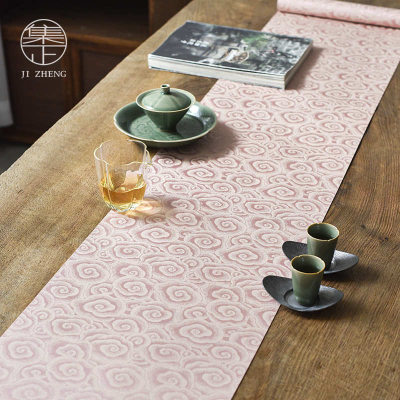 锦织祥云茶席 新中式禅意防水桌旗 双面可用茶桌布垫茶道配件批发