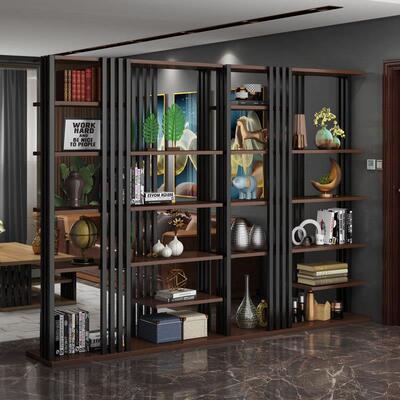 进门玄关隔断屏风中式客厅隔间墙置物架入户挡原木风装饰栅座屏