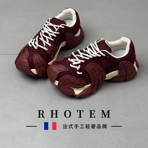 RHOTEM轻奢女鞋八爪鱼老爹鞋2026秋季新款真皮厚底网面休闲运动鞋