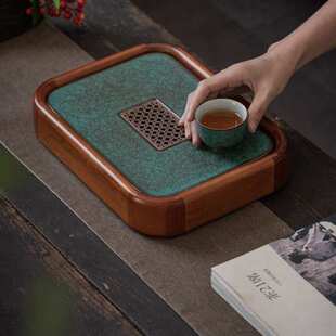 茶台干泡托盘小型茶海 实木小茶盘家用黑檀花梨木办公室简易储水式