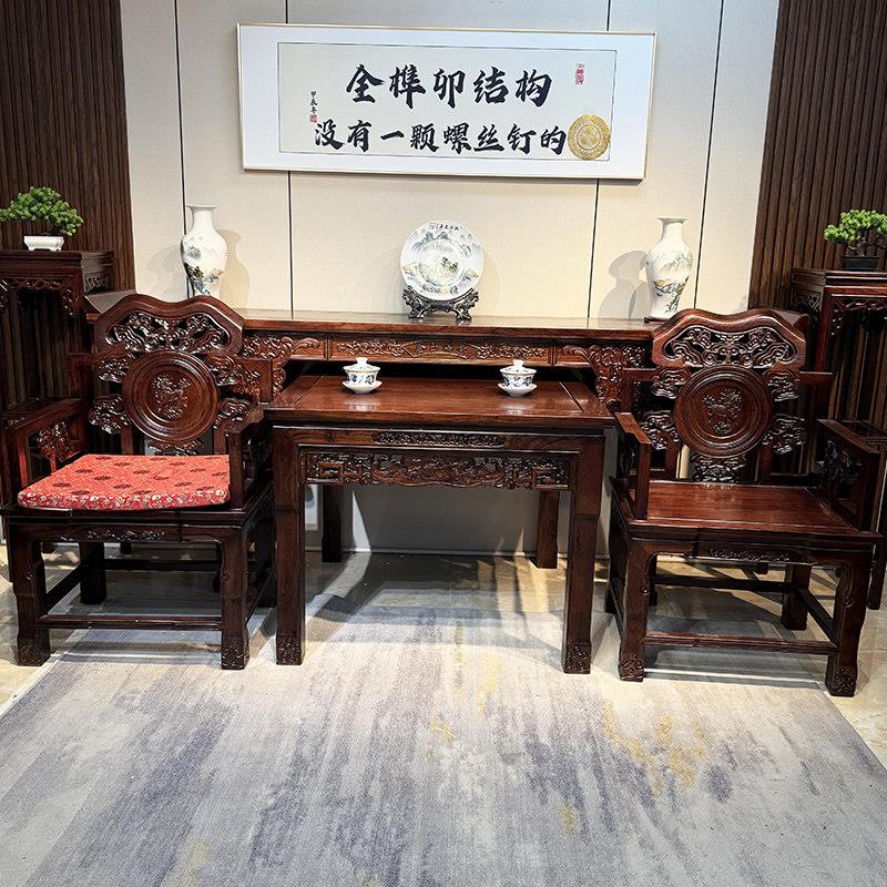 新中式老榆木供桌全实木中堂六件套农村条案财神桌八仙桌条凳神台图片