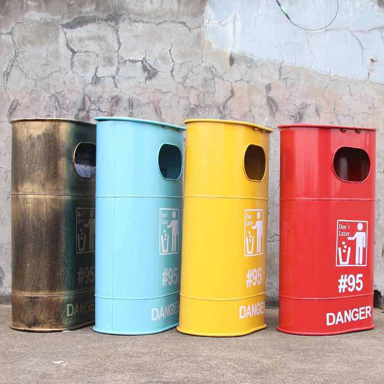 复古工业风铁艺垃圾桶户外大号个性美式做旧创意酒吧餐厅装饰油桶
