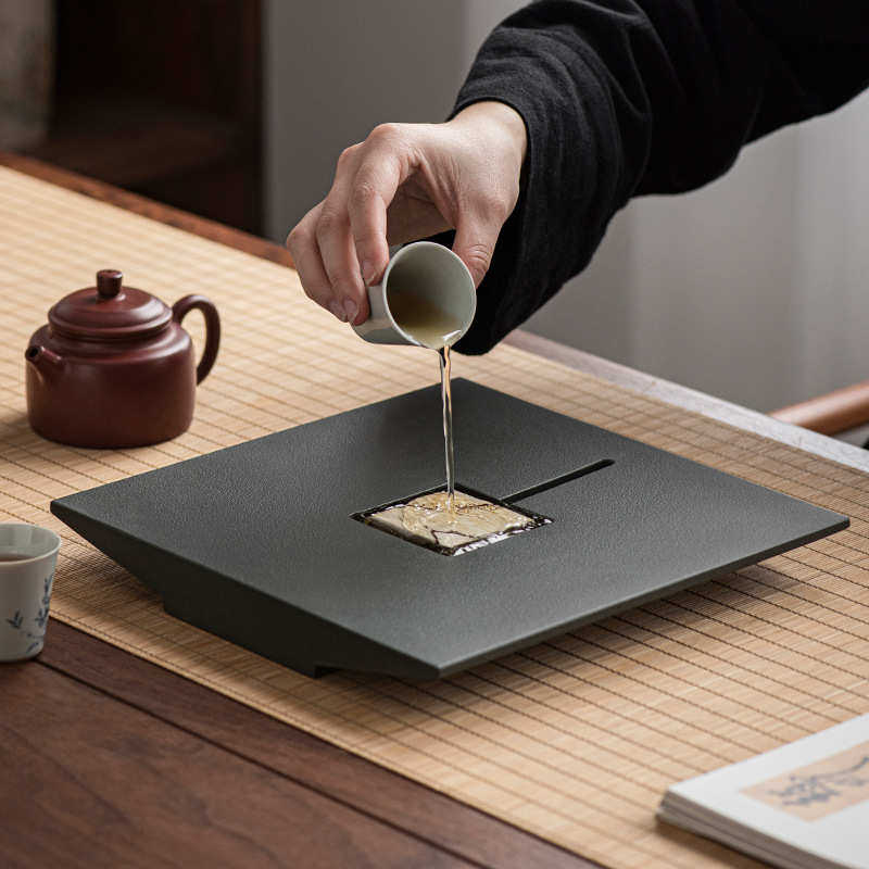 乌金石茶盘高档轻奢家用办公室石头排水茶台石板功夫茶具石盘