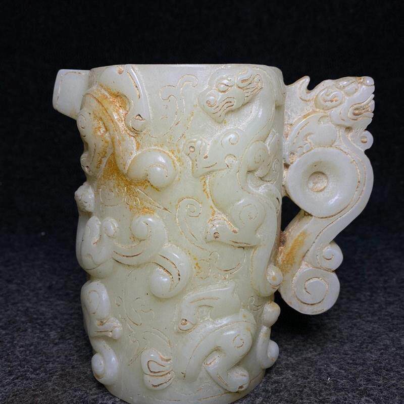 高古玉兽角杯吉祥兽角杯古董兽件古玩老玉器装饰摆件把件收藏品5