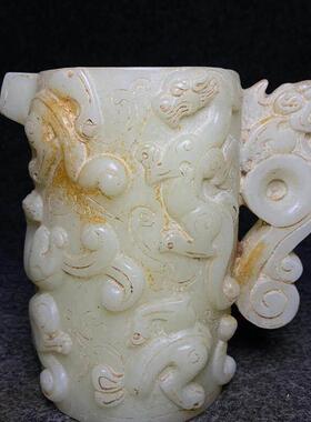 高古玉兽角杯吉祥兽角杯古董兽件古玩老玉器装饰摆件把件收藏品5