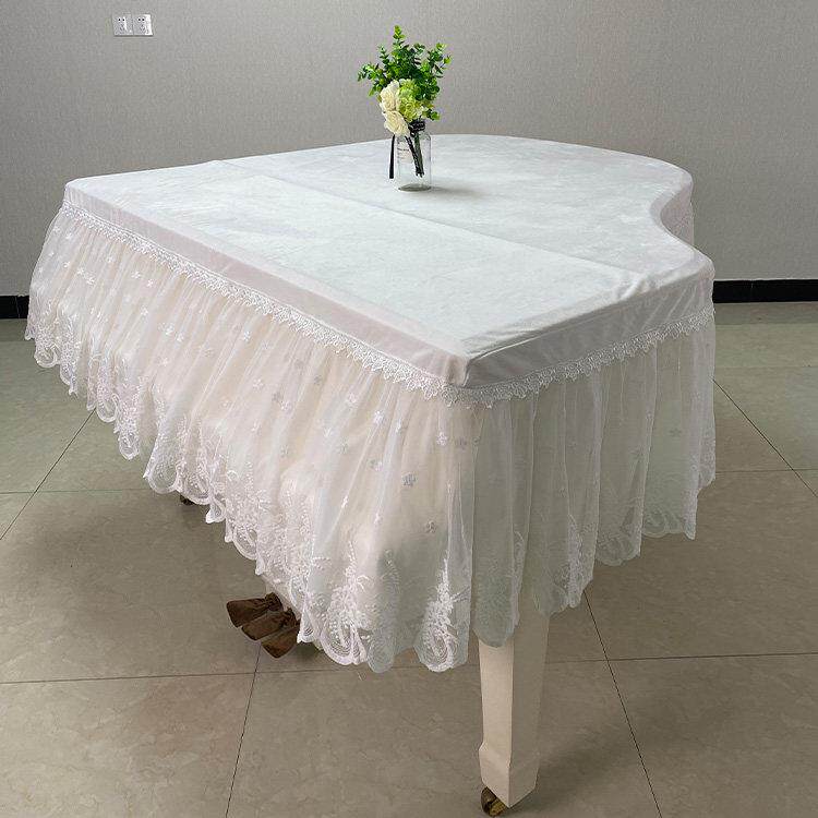 三角钢琴罩白色布艺琴罩防尘罩简约现代高端法式琴套双人单人凳罩