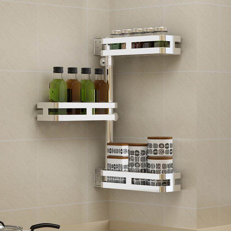304不锈钢厨房置物架卫生间转角架子壁挂旋转调味调料架