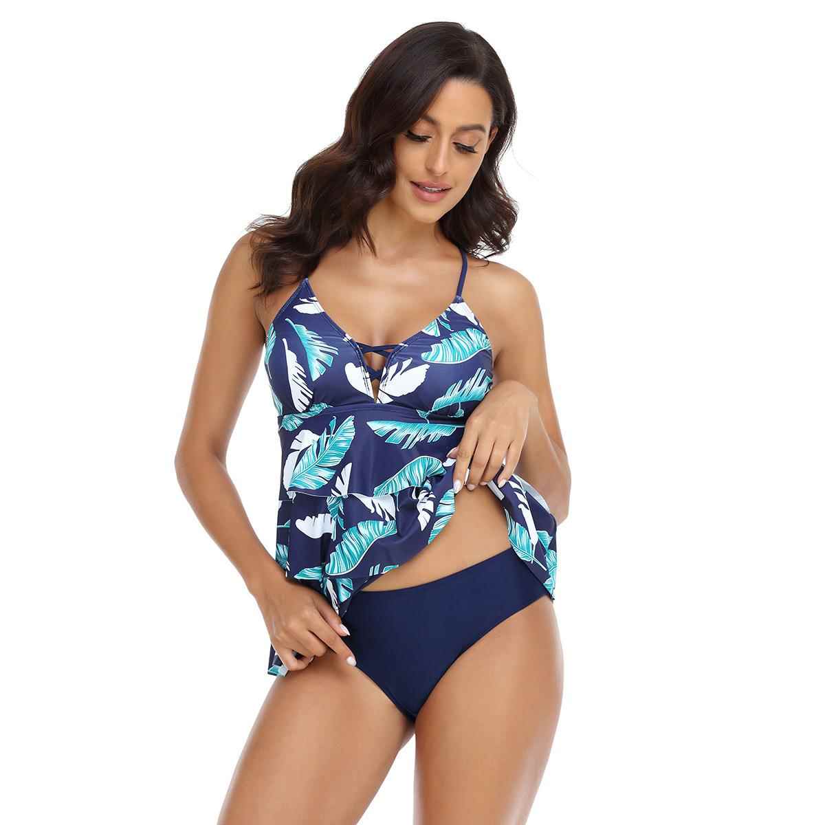 Two-piece swimsuit sexy ruffled lace-up women's swimsuit