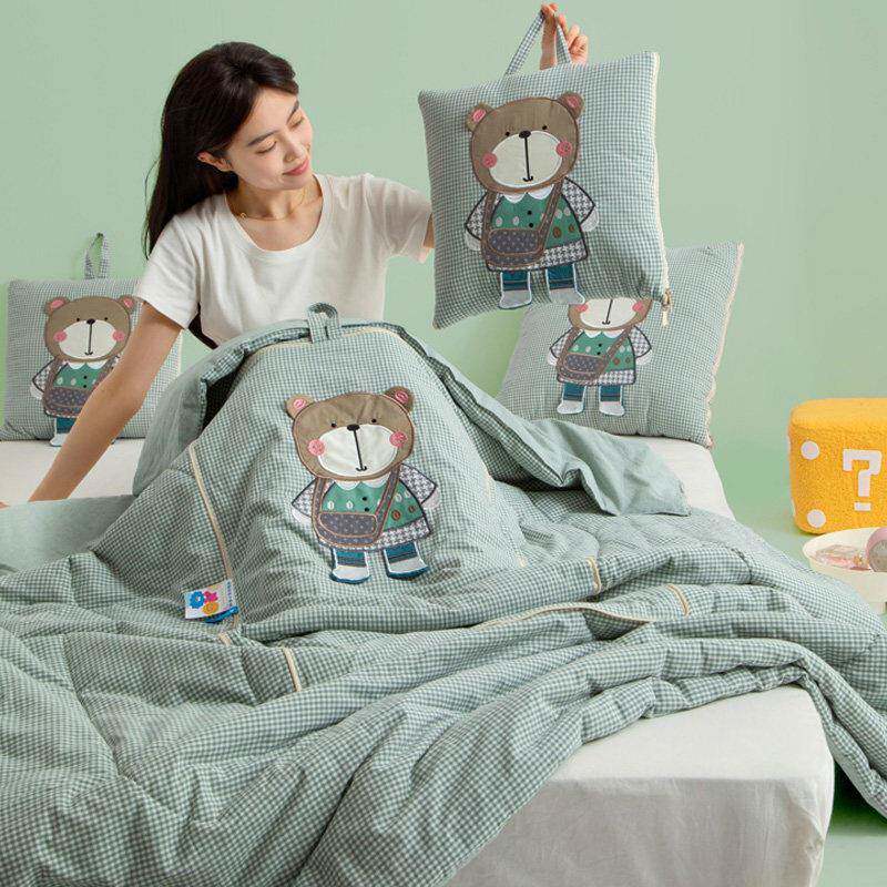 全棉手提卡通抱枕被子两用二合一幼儿园学生午休空调被纯棉凉被靠