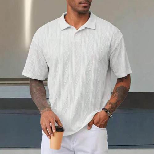 Men's Textured Design Knit Polo Shirt, Casual Summer Fitted