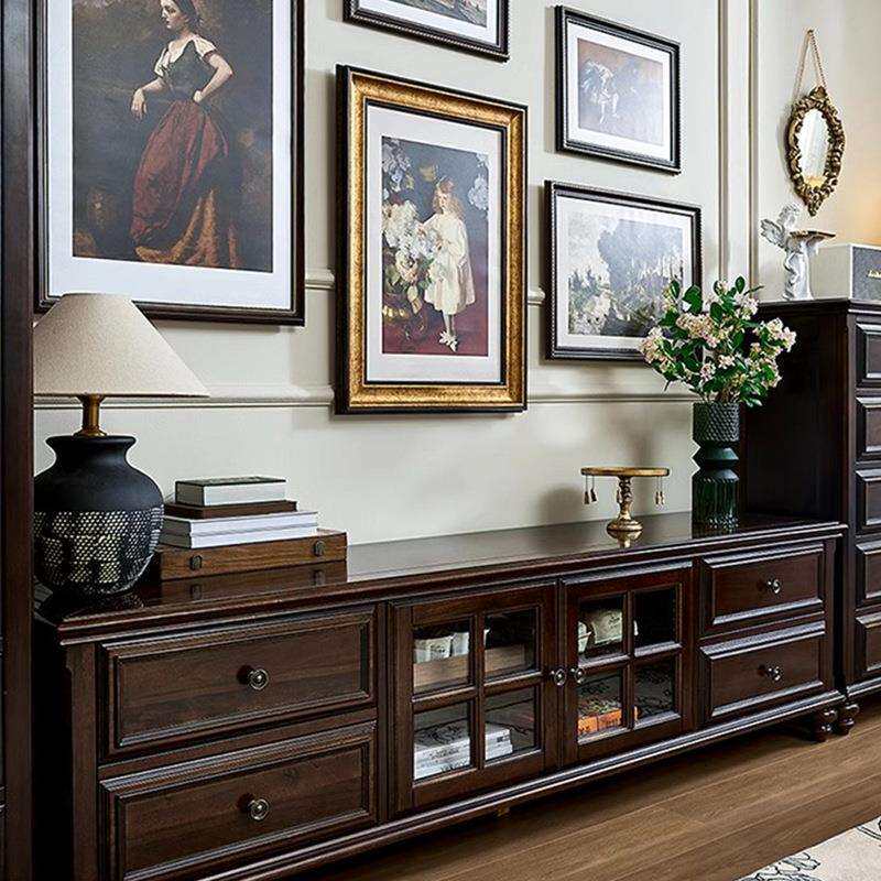 美式复古风茶几电视柜组合实木靠墙乡村装饰柜客厅家用整装落地柜