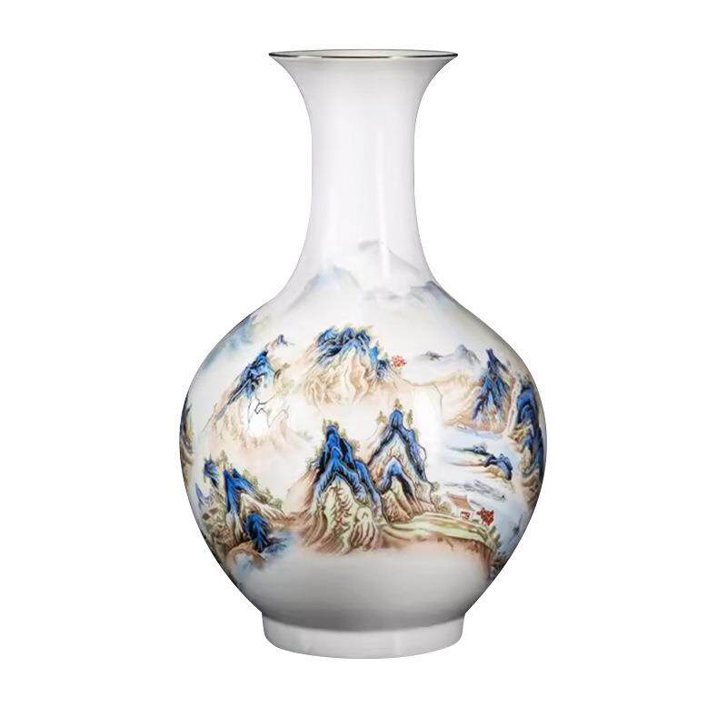 景德镇陶瓷花瓶复古中式瓷瓶客厅酒柜博古架家居插花千里江山摆件