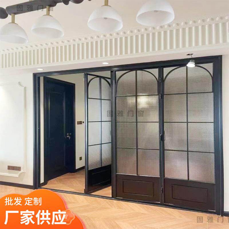复古推拉门钛镁合金三联动厨房阳台客厅隔断吊轨两轨玻璃移门静音图片
