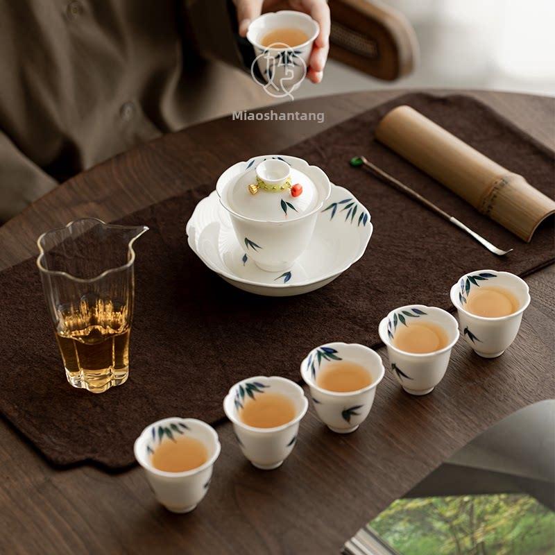 苗山堂手绘高颜茶具2025全新家用陶瓷盖碗茶杯礼盒