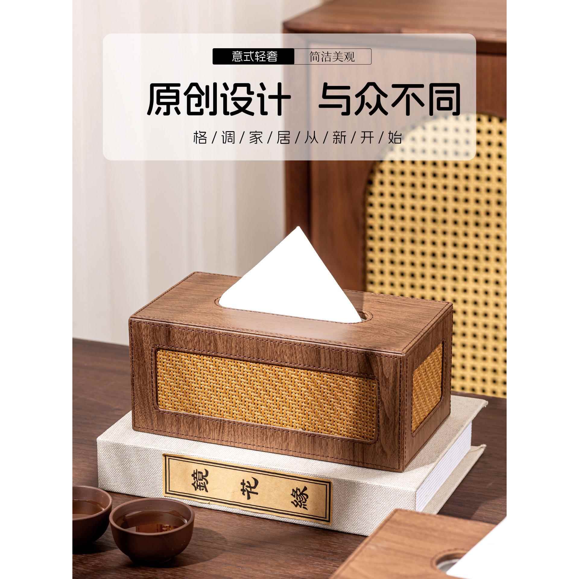 竹纸巾盒家庭客厅皮革纸盒创意覆古桌面咖啡桌皮革纸盒新中国风