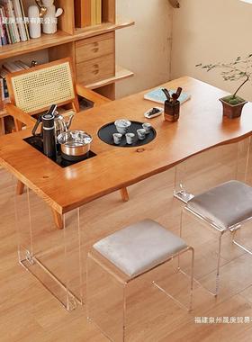 新CJS中式三人位午迷你茶桌阳台休闲阅读克泡茶台后喝亚力腿茶桌