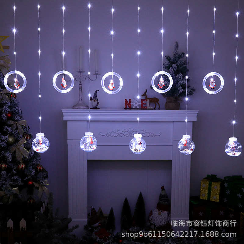 皮线圣诞树窗帘灯 LED橱窗房间温馨装饰圣诞圆环许愿球挂件彩灯串