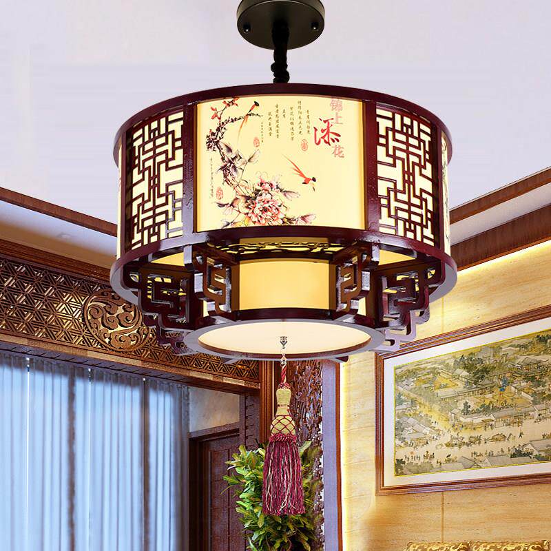 中式覆古实木枝形吊灯餐厅茶室私人房间客厅照明古色古香中式风格