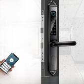 银驰欧式 锁不锈钢肯德基门智能锁 断桥铝指纹锁有框玻璃门电子密码