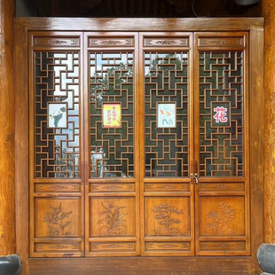 定制新中式仿古门窗室内折叠门原木实木门室内门套装门房间卧室门