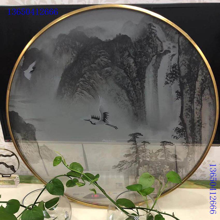 玫瑰钛金属黑钛不锈钢圆形方形框装饰 双面半透明纱布画 玄关屏风